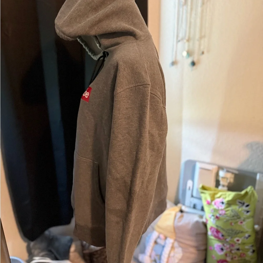 Handmade Women’s Gray Hoodie with Red Print‎ - Picture 2 of 3